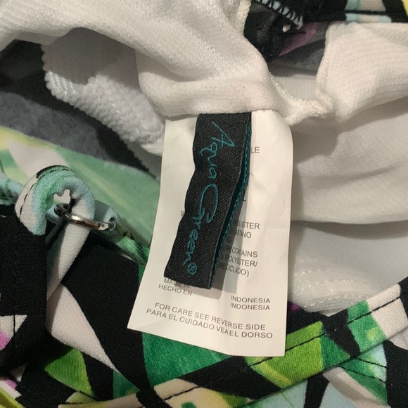 Aqua Green Tiered Tankini Tropical Floral Tankini Top S - Picture 3 of 4